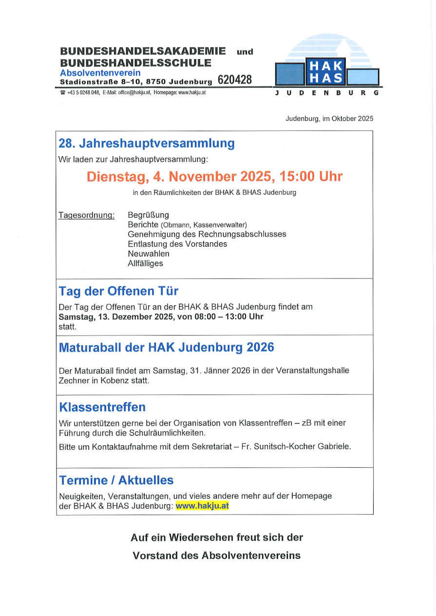 28. Jahreshauptversammlung des Absolventenverein