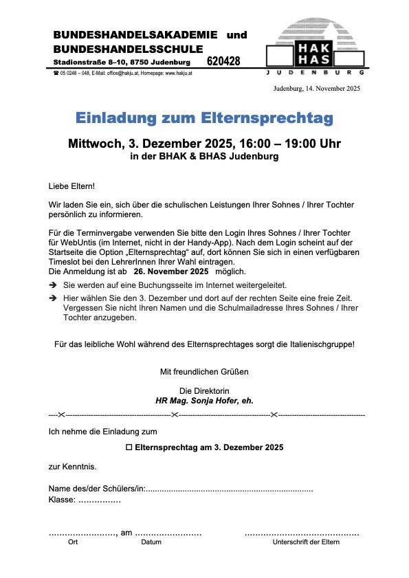 Einladung zum Elternsprechtag