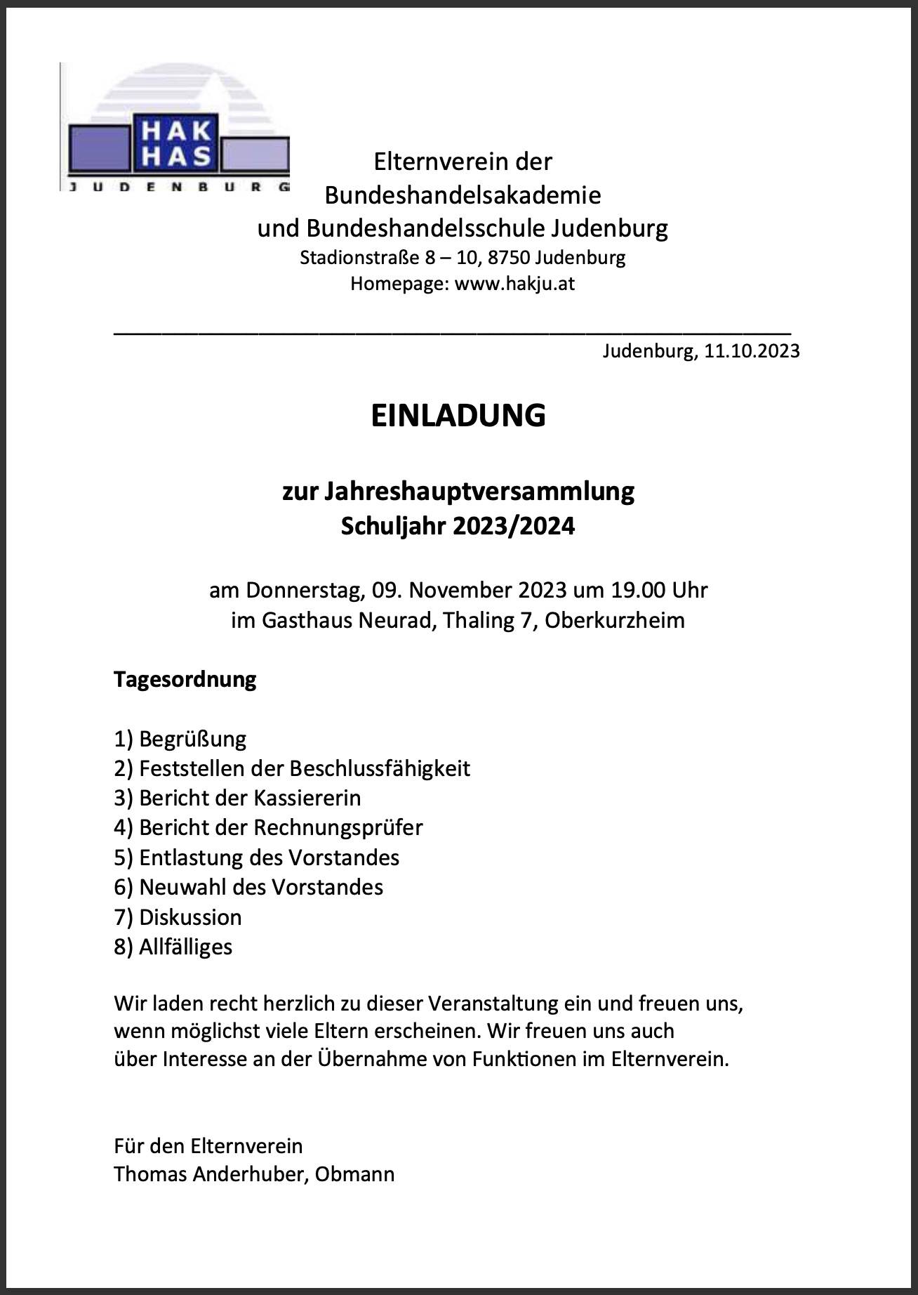 Jahreshauptversammlung - Elternverein