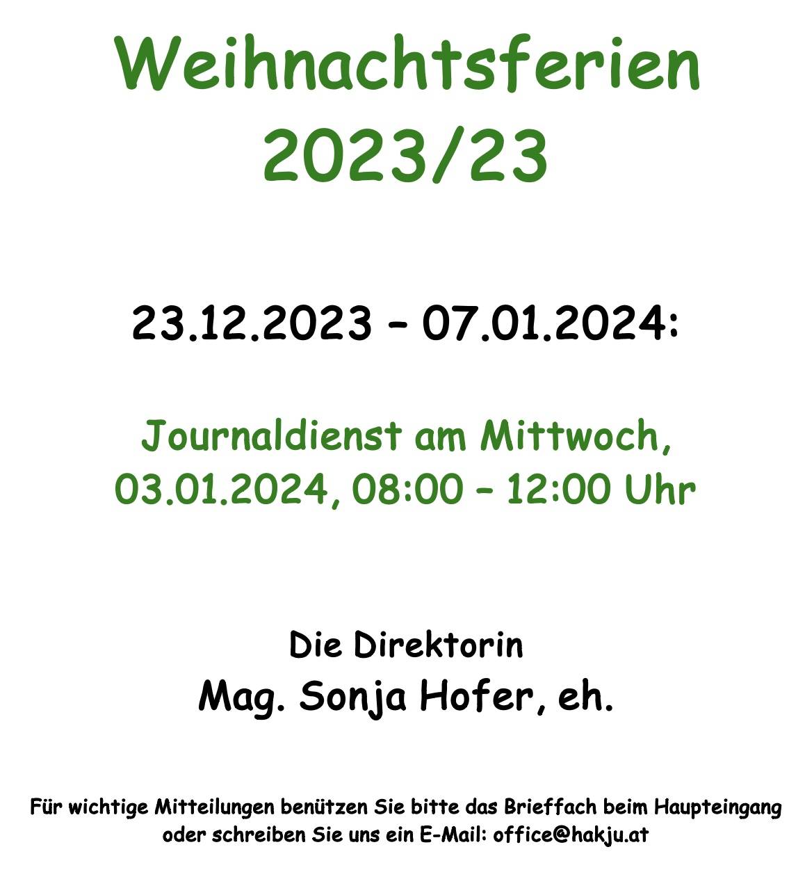 Journaldienst in den Weihnachtsferien