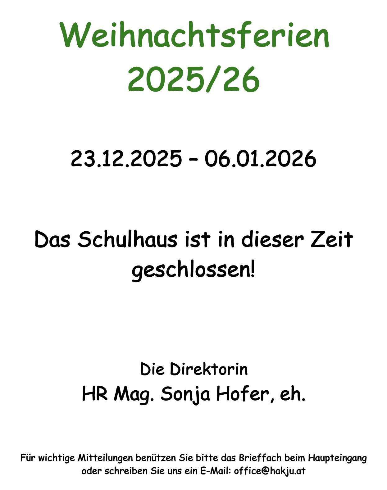 Journaldienst Weihnachtsferien