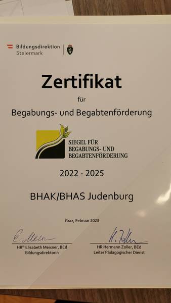 Siegel für Begabungs- und Begabtenförderung